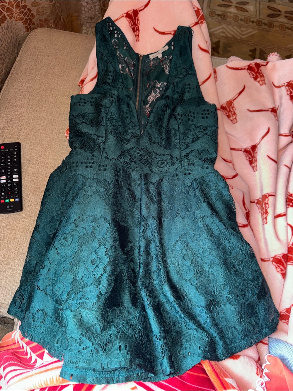Charlotte Russe Green Lace Fit & Flare Romper